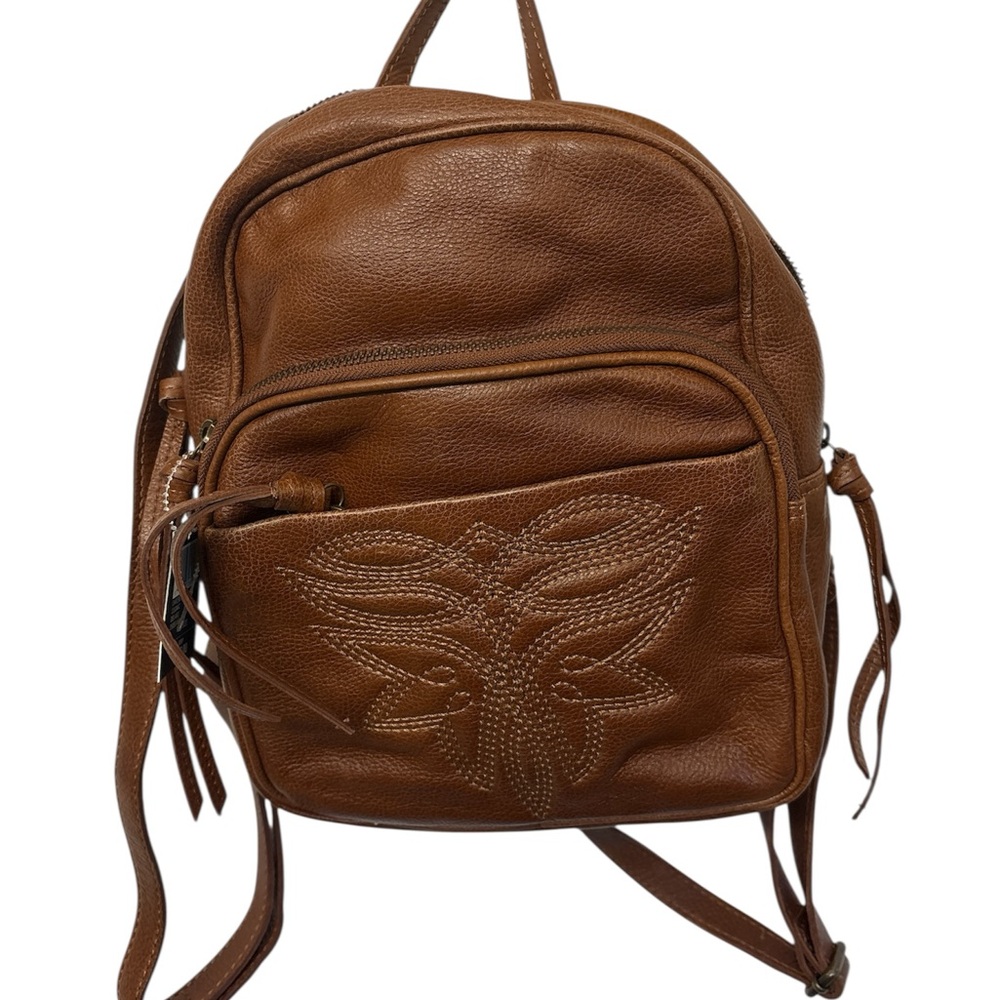 Frye Tan Leather Backpack with Embossed Design